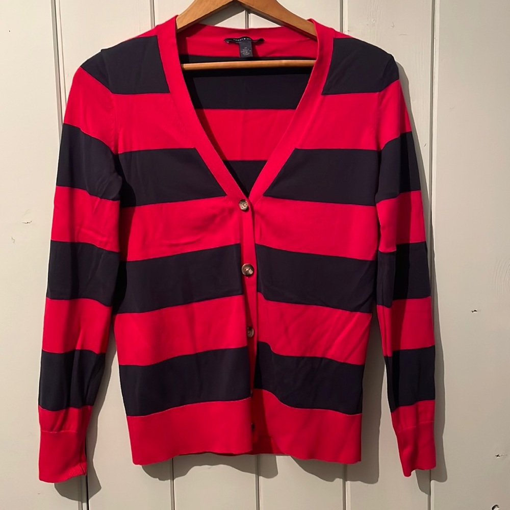 🔥5/$20🔥Tommy Hilfiger Knit Cardigan Size Medium Red Navy